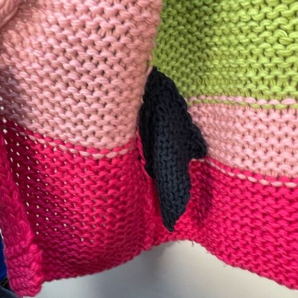 Listicle Green Pink Orange Colorblock Pocketed Soft Knit Cardigan Sweater Small - Picture 3 of 8